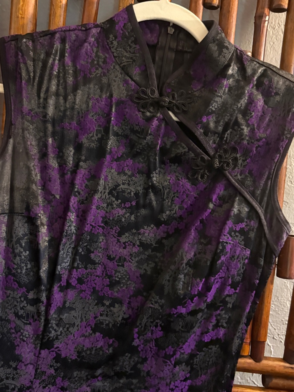 Y2K VINTAGE MORBID THREADS PURPLE AND BLACK SHINEY cheongsam dress SZ s